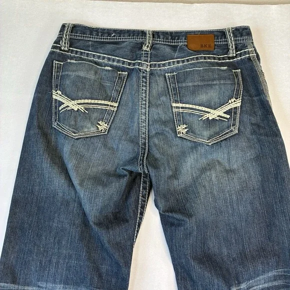 BKE Tyler Jeans Men 34x30 Straight Buckle Whisker Western Cowboy Denim Medium - Picture 5 of 12